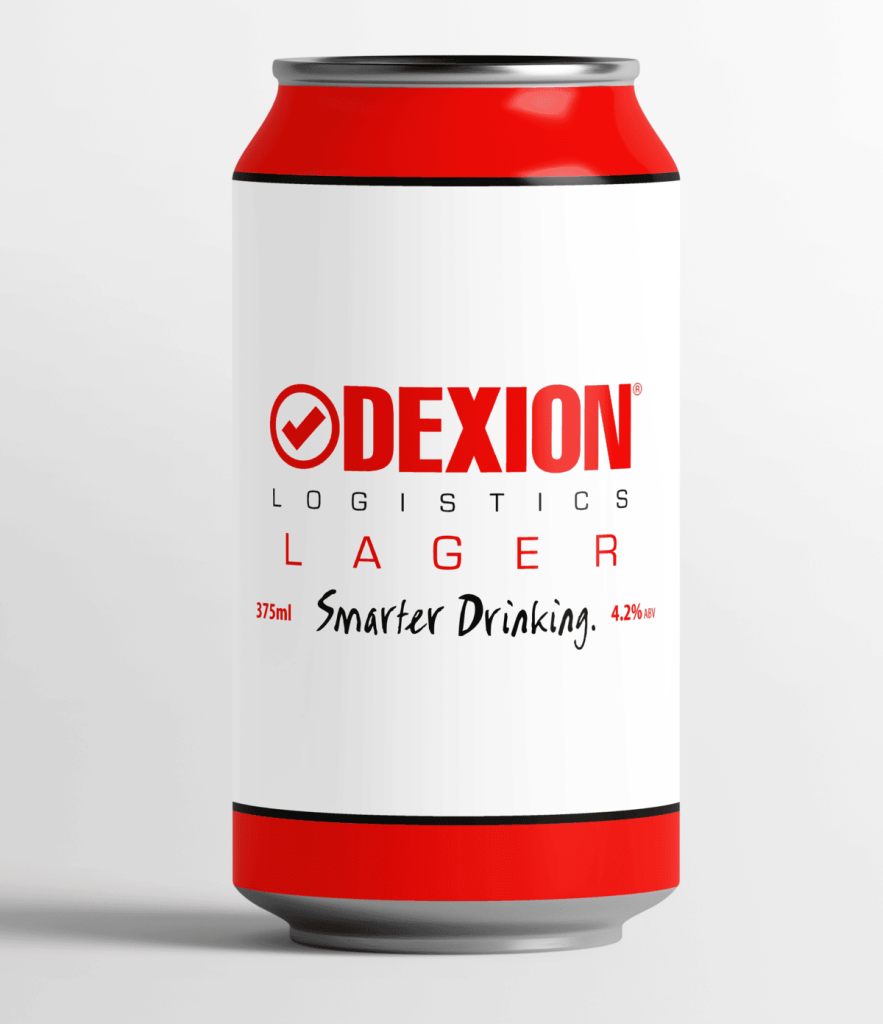 Close-up of a Make My Beer can featuring a custom company logo, designed as an end-of-year client pressie.